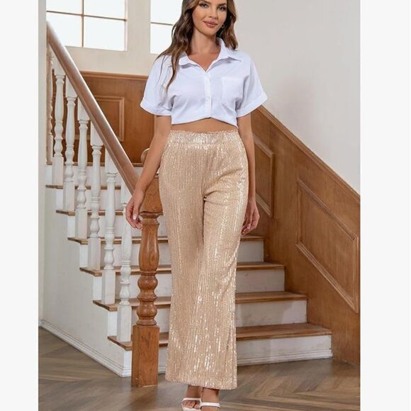 Sequin High Waist Wide Leg Stretchy Pants - Picture 2 of 4